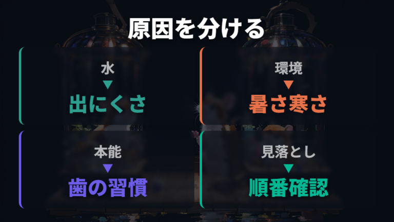 給水器をかじる主な理由は水・環境・本能に分ける