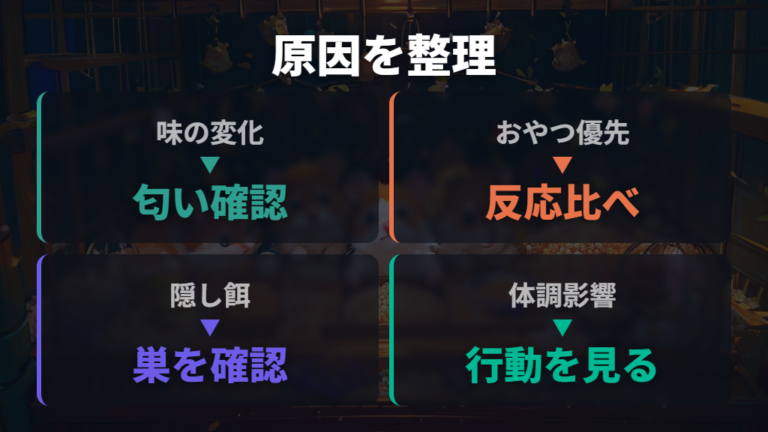 ペレットを食べない主な原因を整理する