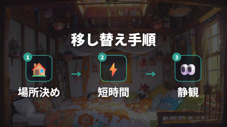 新しいケージへ移す手順は最小限の刺激で進める