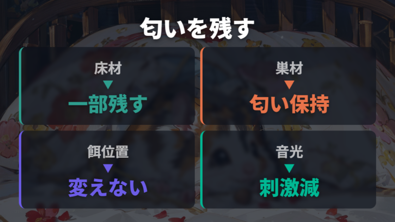 床材や巣材を残すコツは匂いと安心感を守ること