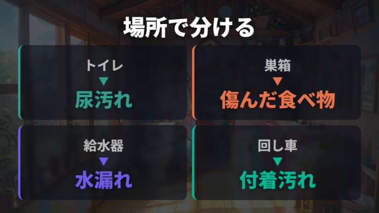 トイレ・巣箱・給水器は同じ頻度で掃除しない