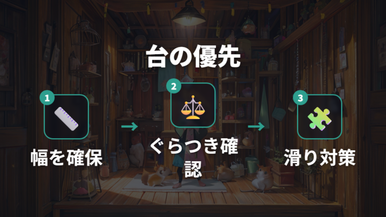 ケージ台や棚に置く注意点は高さより安定性を優先する
