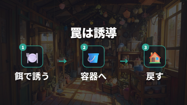 餌を使った捕まえ方で使えるバケツ式の罠