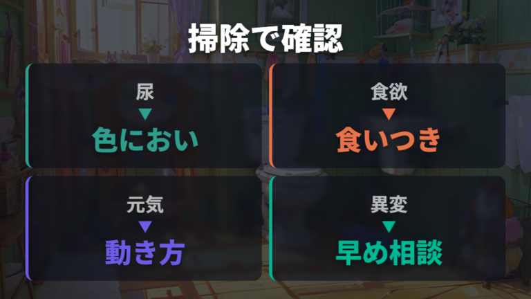病気が疑われるサインとして尿や元気の変化も確認する