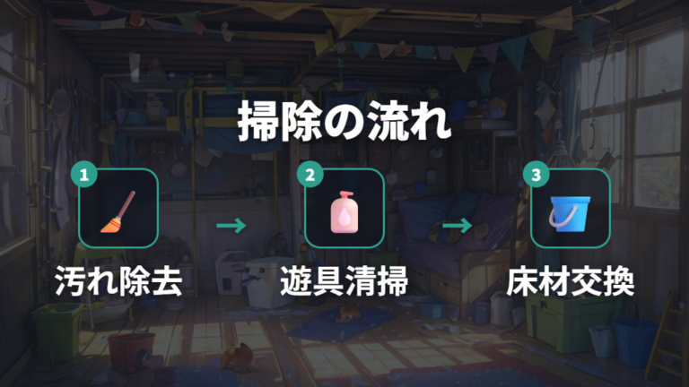 広いケージのレイアウトと掃除は手順で負担を減らす