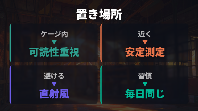 温度計を置く場所のコツはケージ内と近くを使い分ける