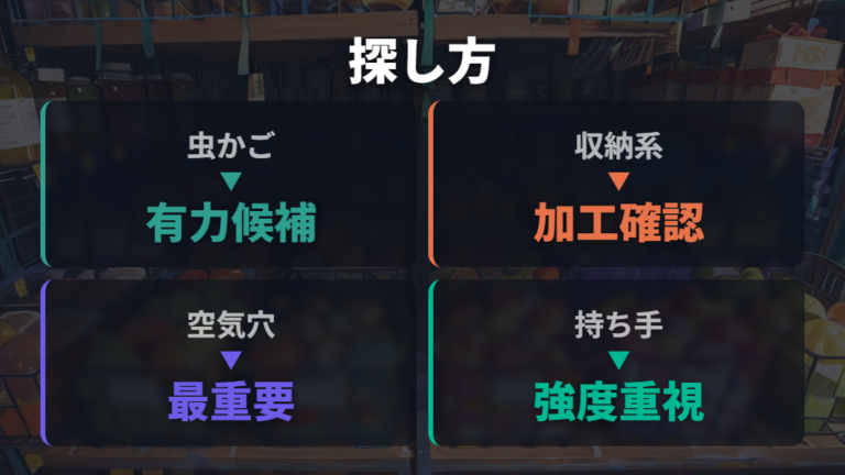 ダイソーで使える候補商品は虫かごと収納系から探す