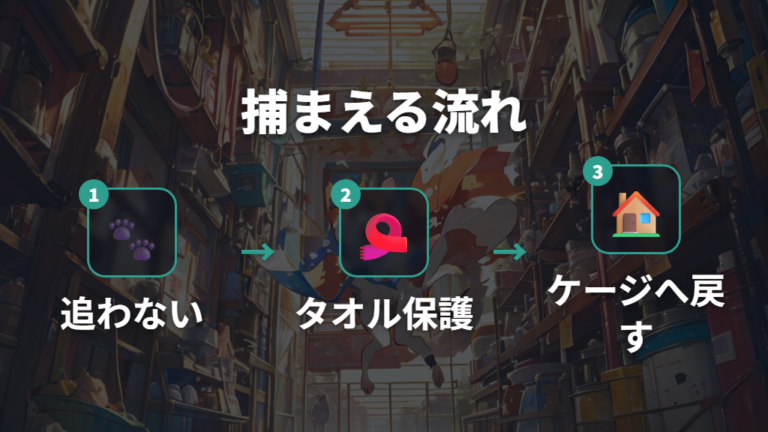 逃げる時の捕まえ方は追い回さず道具で保護する