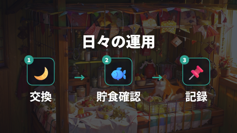毎日の餌交換と貯食チェックで量を見誤らない