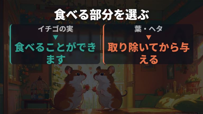 イチゴの実は食べられるが葉・ヘタは取り除く