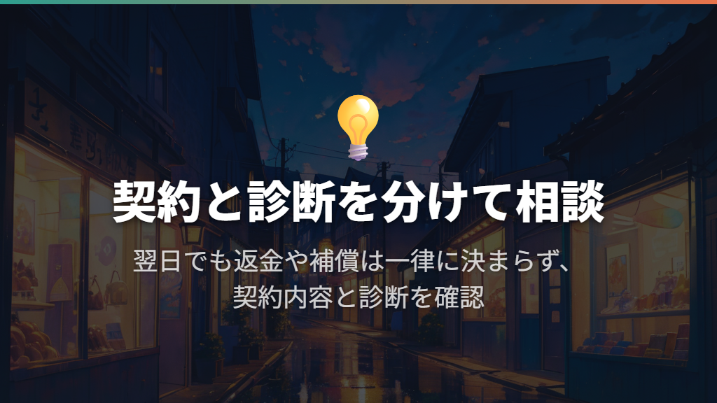 購入店への相談は、契約内容と診断を分けて考える