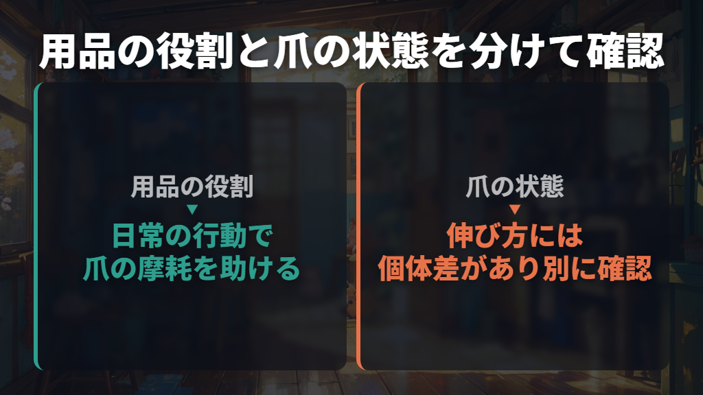 爪とぎは日常の摩耗を助けるもの。爪切りが不要になるとは限らない