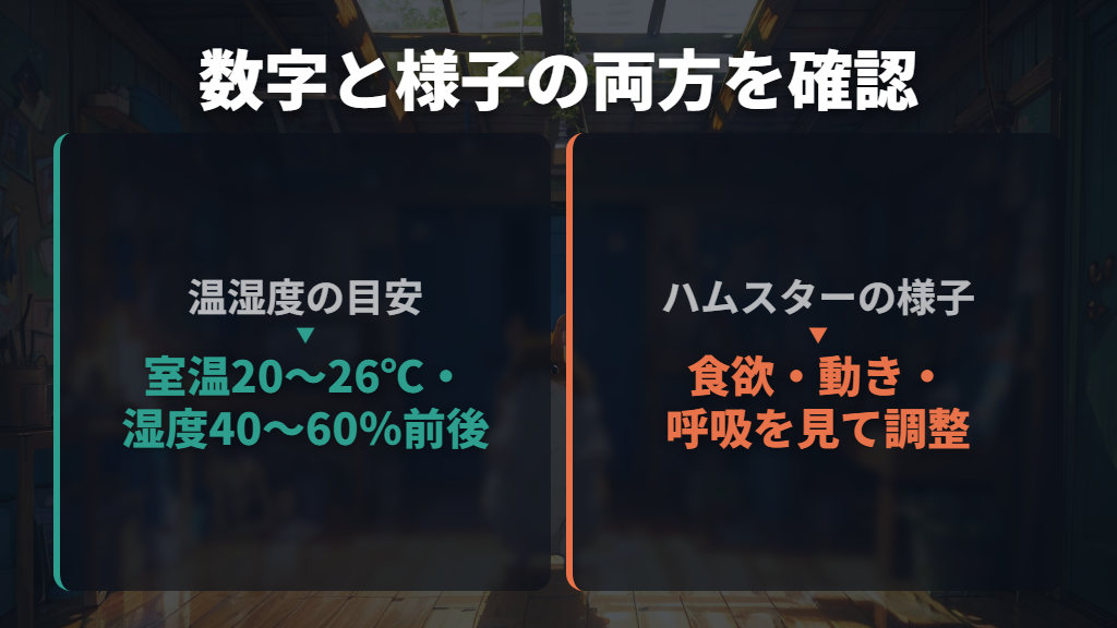 室温20〜26℃・湿度40〜60%前後を一般的な目安にする