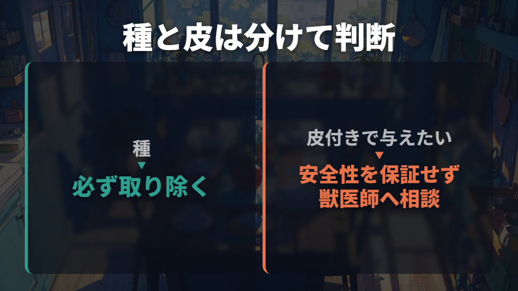 種は取り除く。皮・芯の判断と下準備を分ける