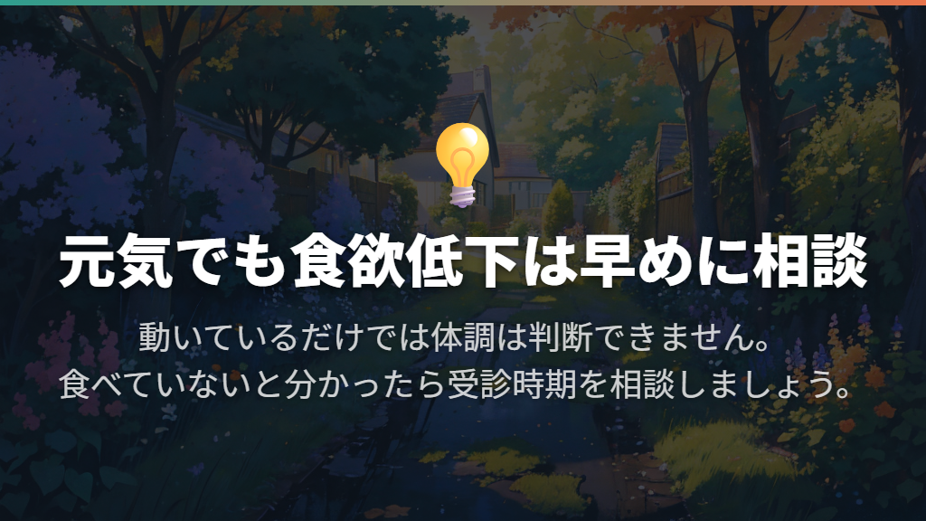 元気があっても、明らかな食欲低下は早めに相談