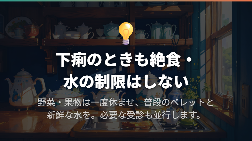 下痢が出たら野菜を一度休ませ、絶食や水の制限はしない